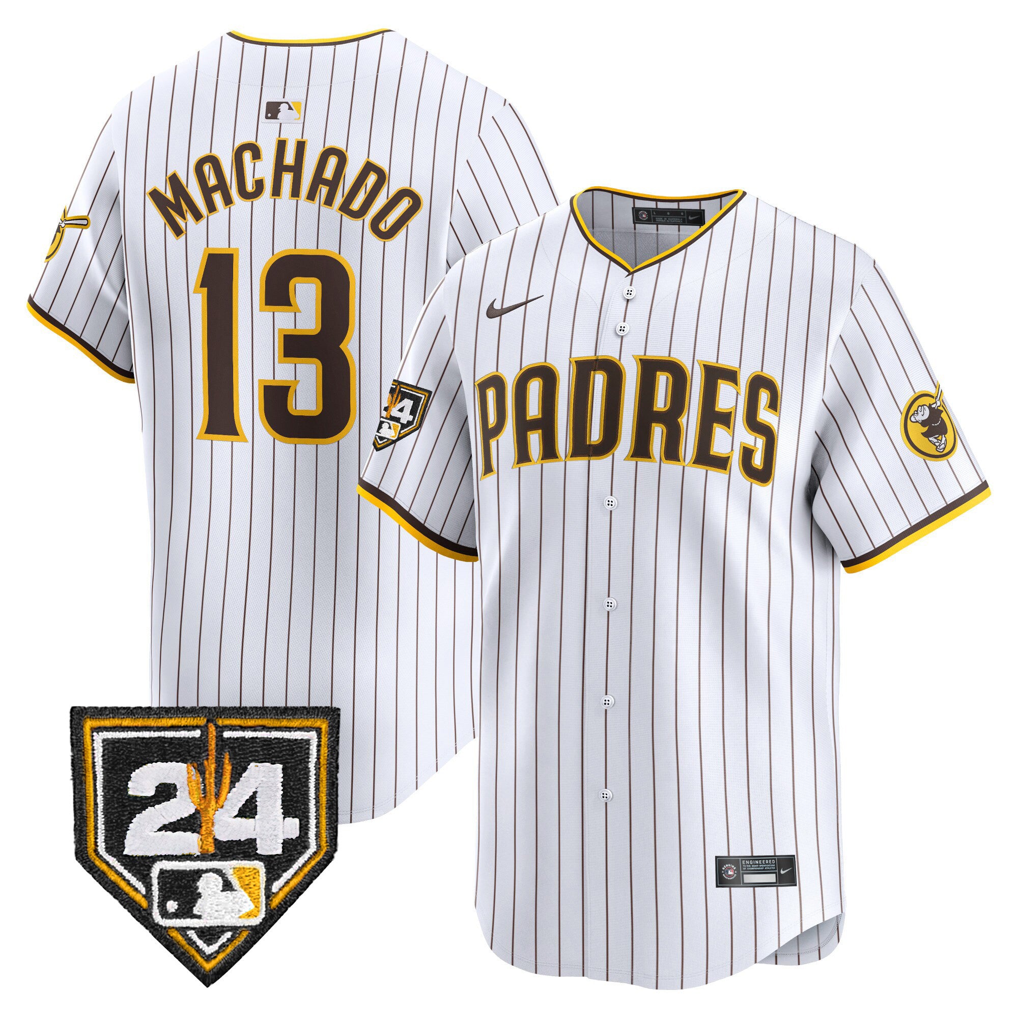 Men's Padres 2024 Spring Training Patch Vapor Premier Limited Jersey - All Stitched - White, Manny Machado
