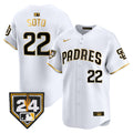 Men's Padres 2024 Spring Training Patch Vapor Premier Limited Jersey - All Stitched - White Gold, Juan Soto