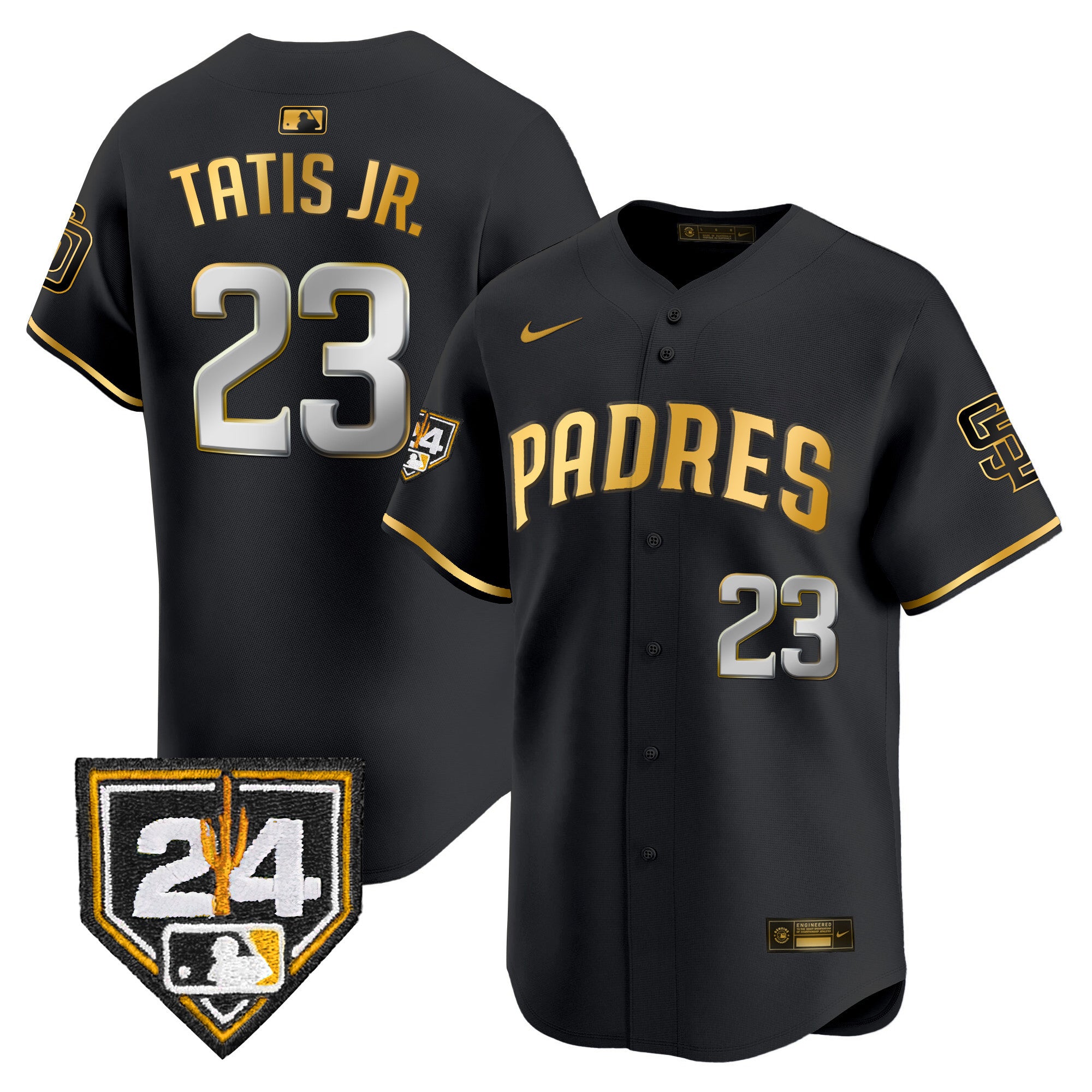 Men's Padres 2024 Spring Training Patch Vapor Premier Limited Jersey - All Stitched - Black Gold, Fernando Tatis Jr.