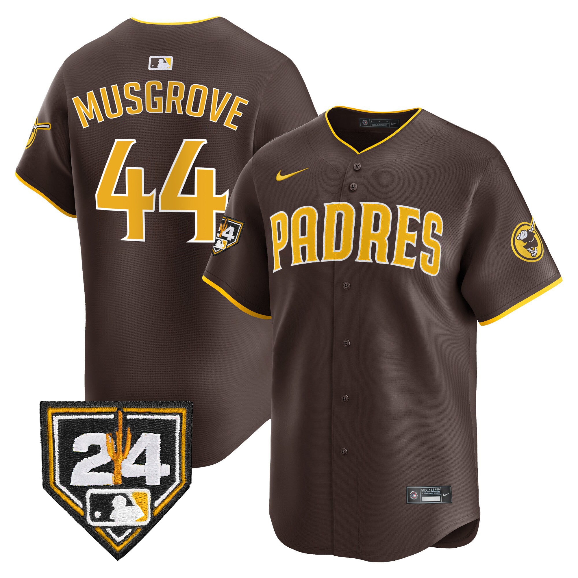 Men's Padres 2024 Spring Training Patch Vapor Premier Limited Jersey - All Stitched - Brown, Joe Musgrove