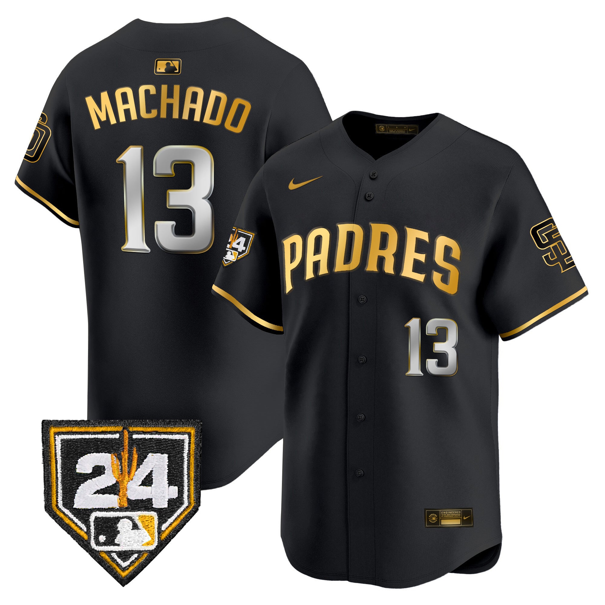 Men's Padres 2024 Spring Training Patch Vapor Premier Limited Jersey - All Stitched - Black Gold, Manny Machado