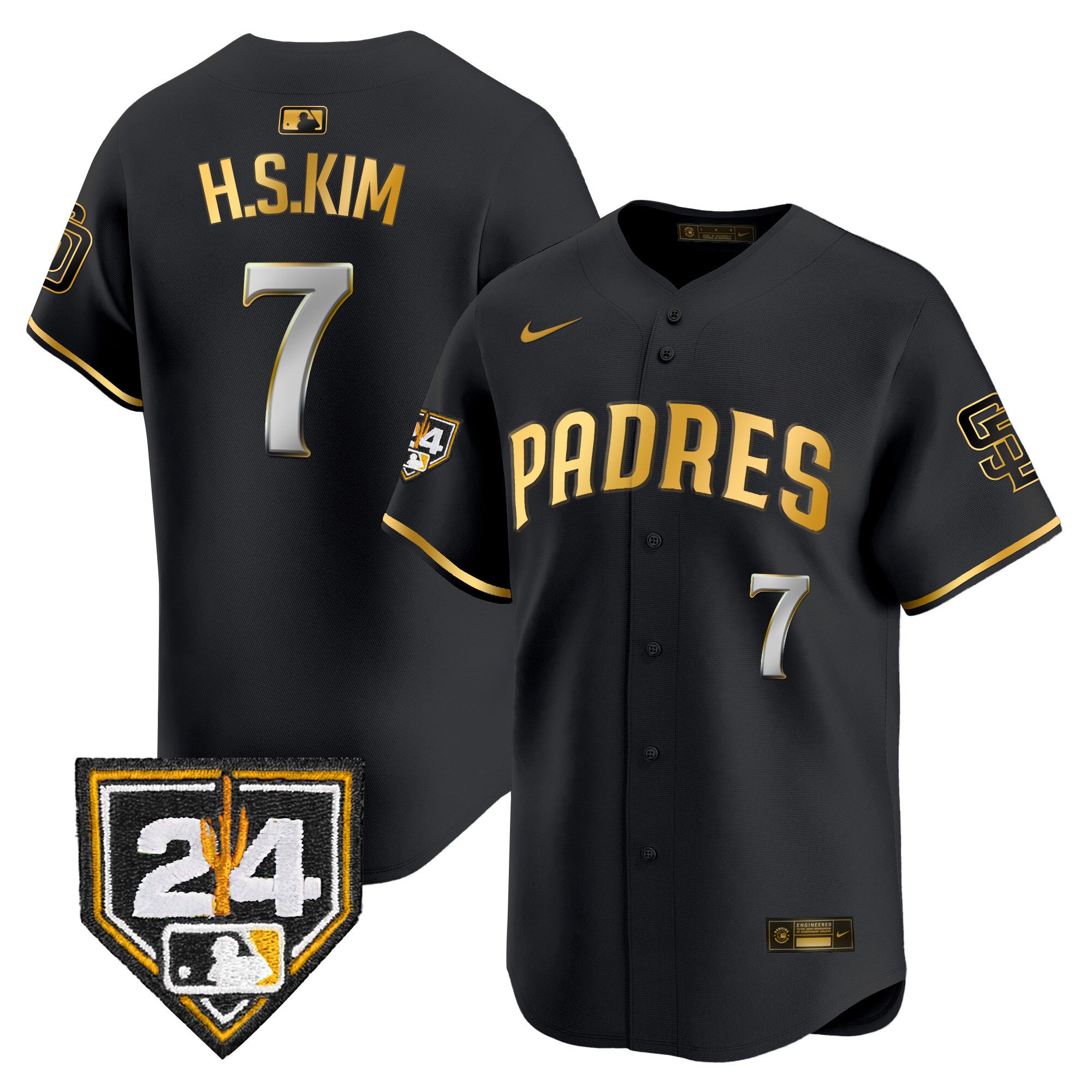 Men's Padres 2024 Spring Training Patch Vapor Premier Limited Jersey - All Stitched - Black Gold, Ha-Seong Kim