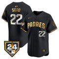 Men's Padres 2024 Spring Training Patch Vapor Premier Limited Jersey - All Stitched - Black Gold, Juan Soto