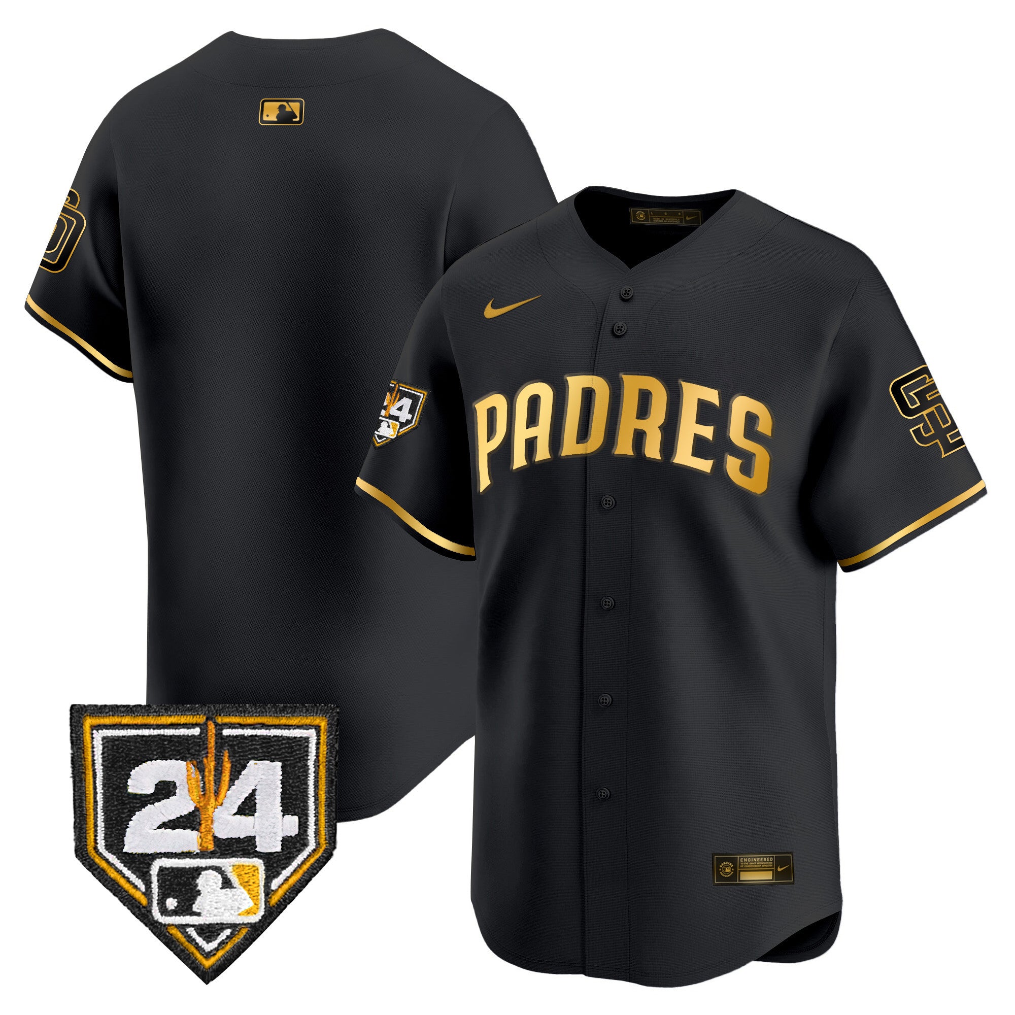 Men's Padres 2024 Spring Training Patch Vapor Premier Limited Jersey - All Stitched - Black Gold, Team
