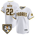Men's Padres 2024 Spring Training Patch Vapor Premier Limited Jersey - All Stitched - White, Juan Soto