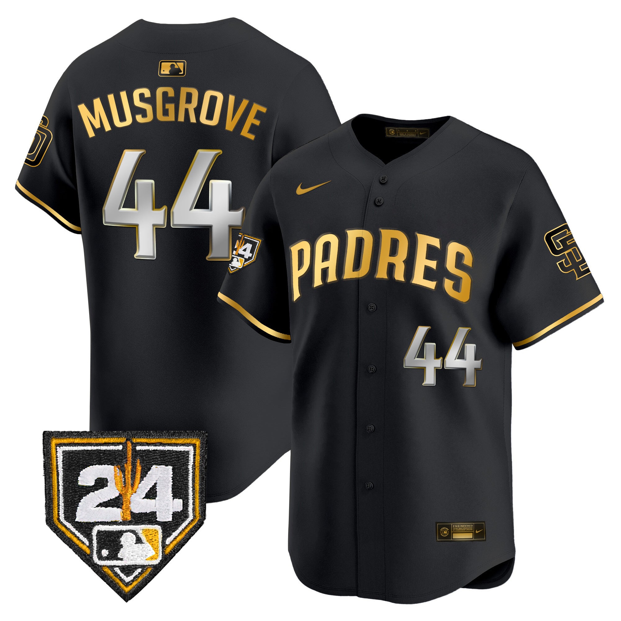Men's Padres 2024 Spring Training Patch Vapor Premier Limited Jersey - All Stitched - Black Gold, Joe Musgrove