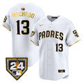 Men's Padres 2024 Spring Training Patch Vapor Premier Limited Jersey - All Stitched - White Gold, Manny Machado
