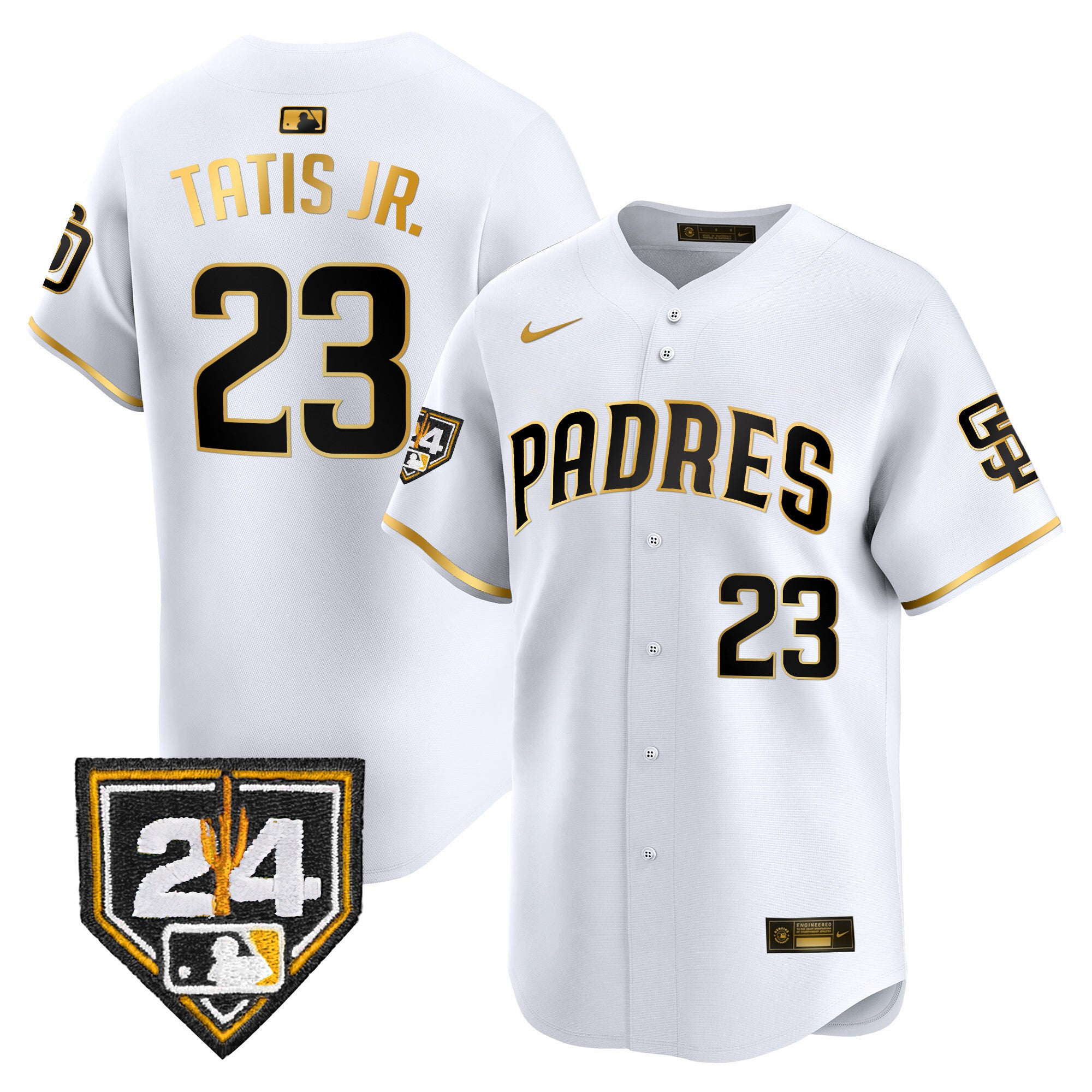 Men's Padres 2024 Spring Training Patch Vapor Premier Limited Jersey - All Stitched - White Gold, Fernando Tatis Jr.