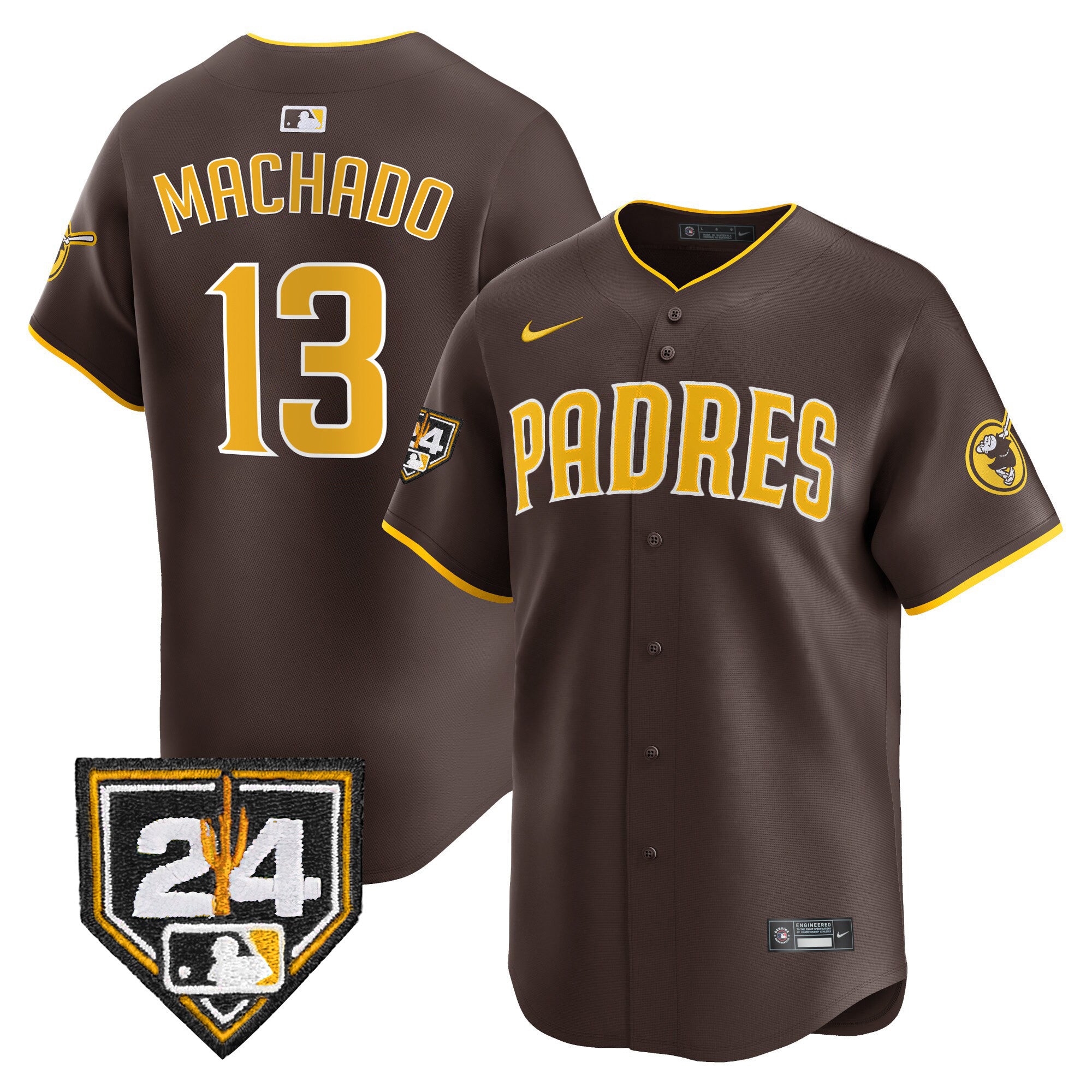 Men's Padres 2024 Spring Training Patch Vapor Premier Limited Jersey - All Stitched - Brown, Manny Machado