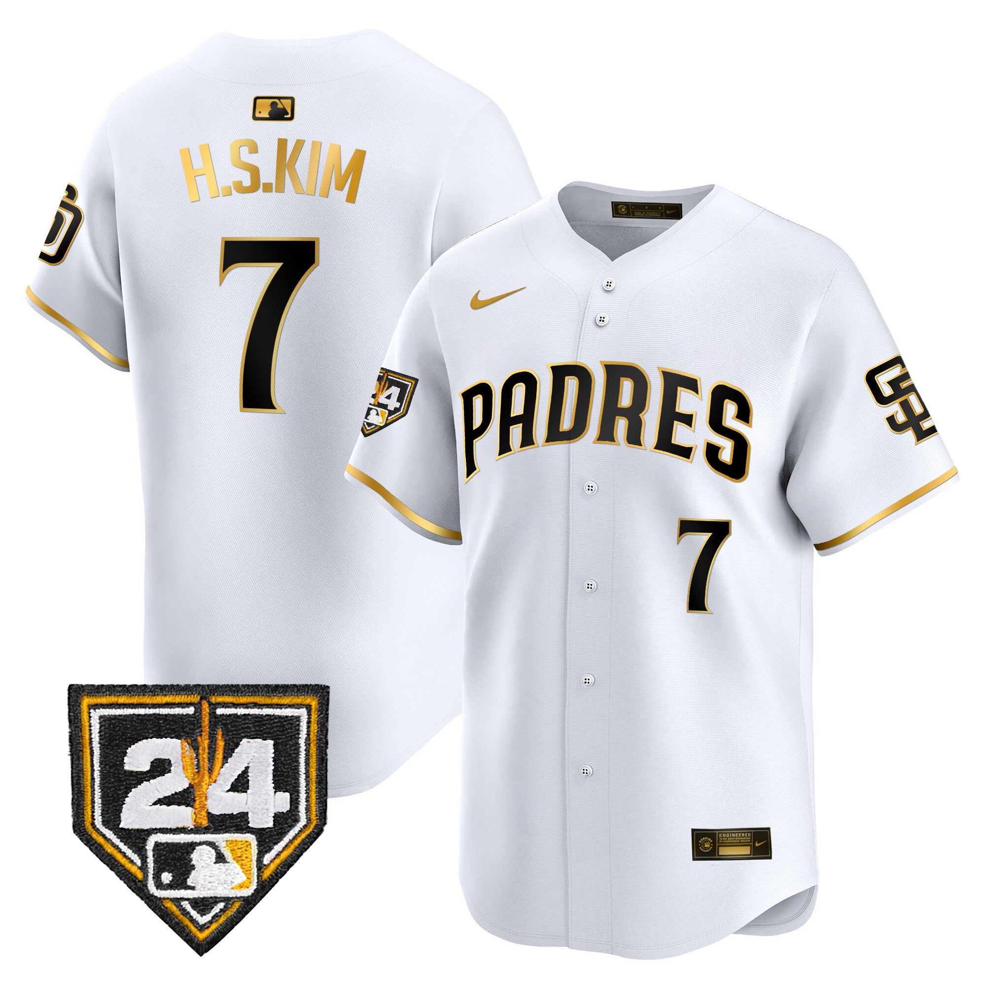 Men's Padres 2024 Spring Training Patch Vapor Premier Limited Jersey - All Stitched - White Gold, Ha-Seong Kim