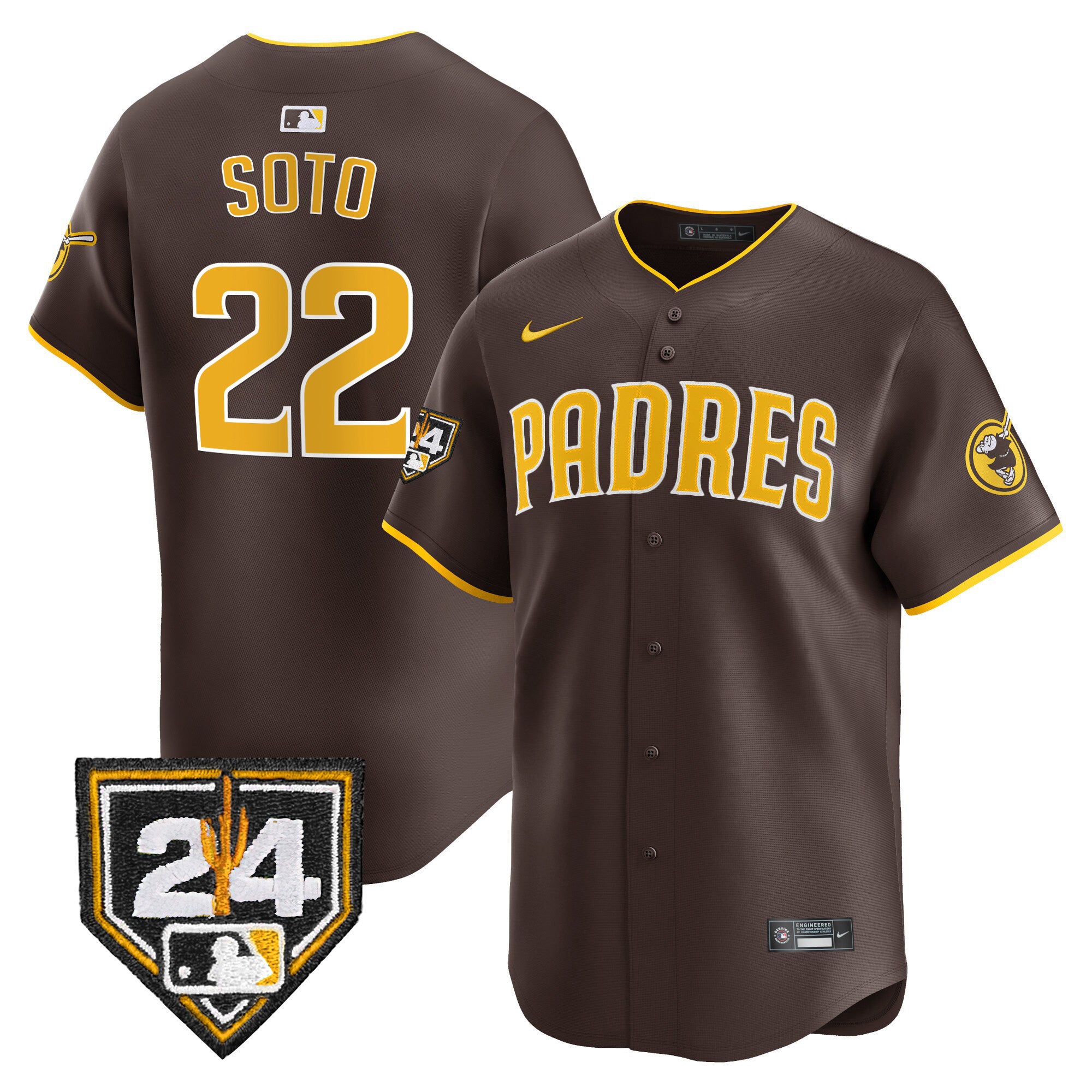 Men's Padres 2024 Spring Training Patch Vapor Premier Limited Jersey - All Stitched - Brown, Juan Soto