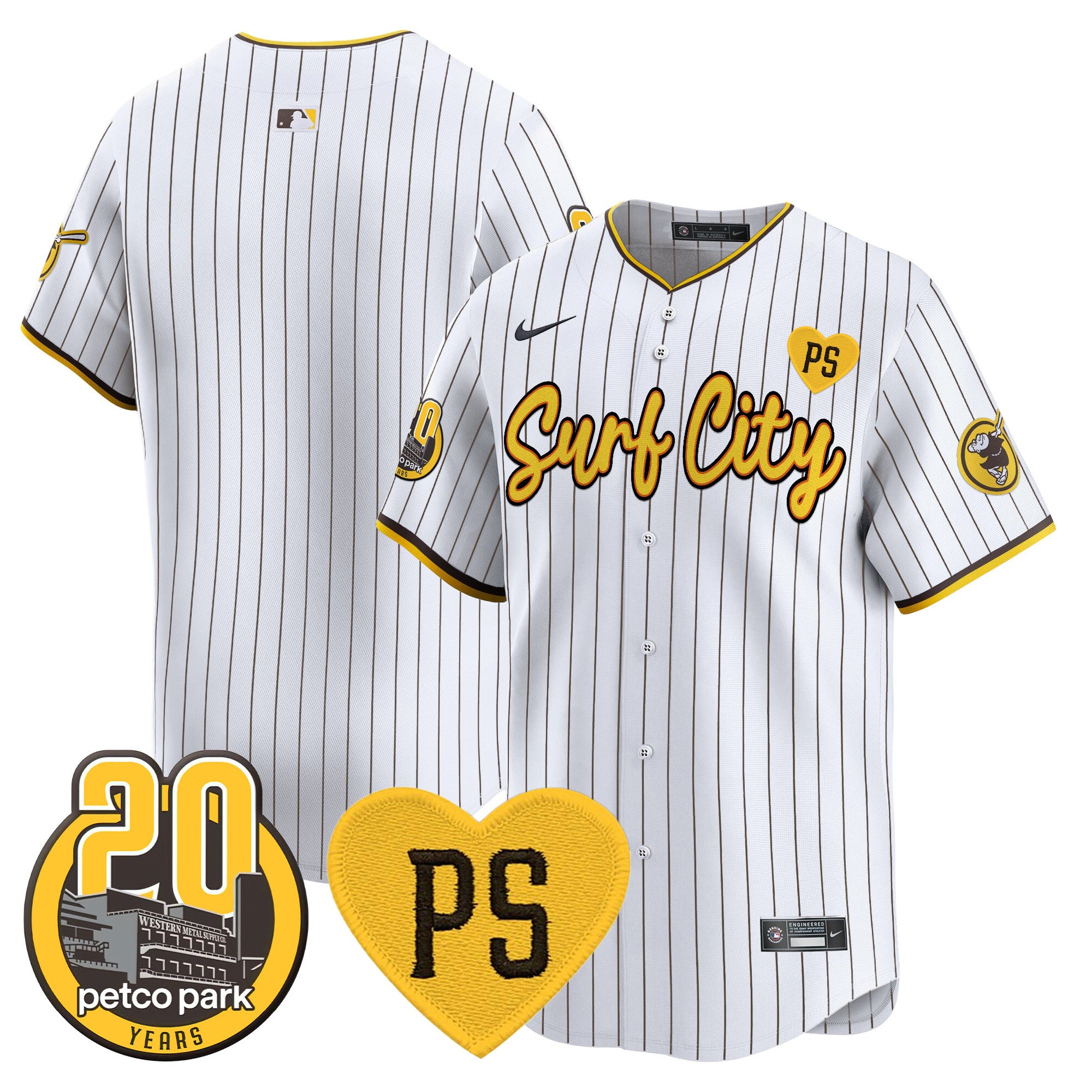 Men's Padres “For Peter” & Petco Park 20th Patch Vapor Premier Limited Jersey V3 - All Stitched - Pinstripe, Team
