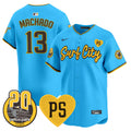 Men's Padres “For Peter” & Petco Park 20th Patch Vapor Premier Limited Jersey V3 - All Stitched - Light Blue, Manny Machado