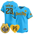 Men's Padres “For Peter” & Petco Park 20th Patch Vapor Premier Limited Jersey V3 - All Stitched - Light Blue, Fernando Tatis Jr.