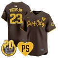 Men's Padres “For Peter” & Petco Park 20th Patch Vapor Premier Limited Jersey V3 - All Stitched - Brown, Fernando Tatis Jr.