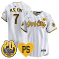 Men's Padres “For Peter” & Petco Park 20th Patch Vapor Premier Limited Jersey V3 - All Stitched - Pinstripe, Ha-Seong Kim
