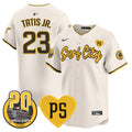 Men's Padres “For Peter” & Petco Park 20th Patch Vapor Premier Limited Jersey V3 - All Stitched - Cream, Fernando Tatis Jr.