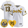 Men's Padres “For Peter” & Petco Park 20th Patch Vapor Premier Limited Jersey V3 - All Stitched - Pinstripe, Manny Machado