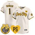 Men's Padres “For Peter” & Petco Park 20th Patch Vapor Premier Limited Jersey V3 - All Stitched - Cream, Peter Seidler