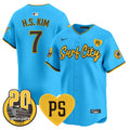 Men's Padres “For Peter” & Petco Park 20th Patch Vapor Premier Limited Jersey V3 - All Stitched - Light Blue, Ha-Seong Kim