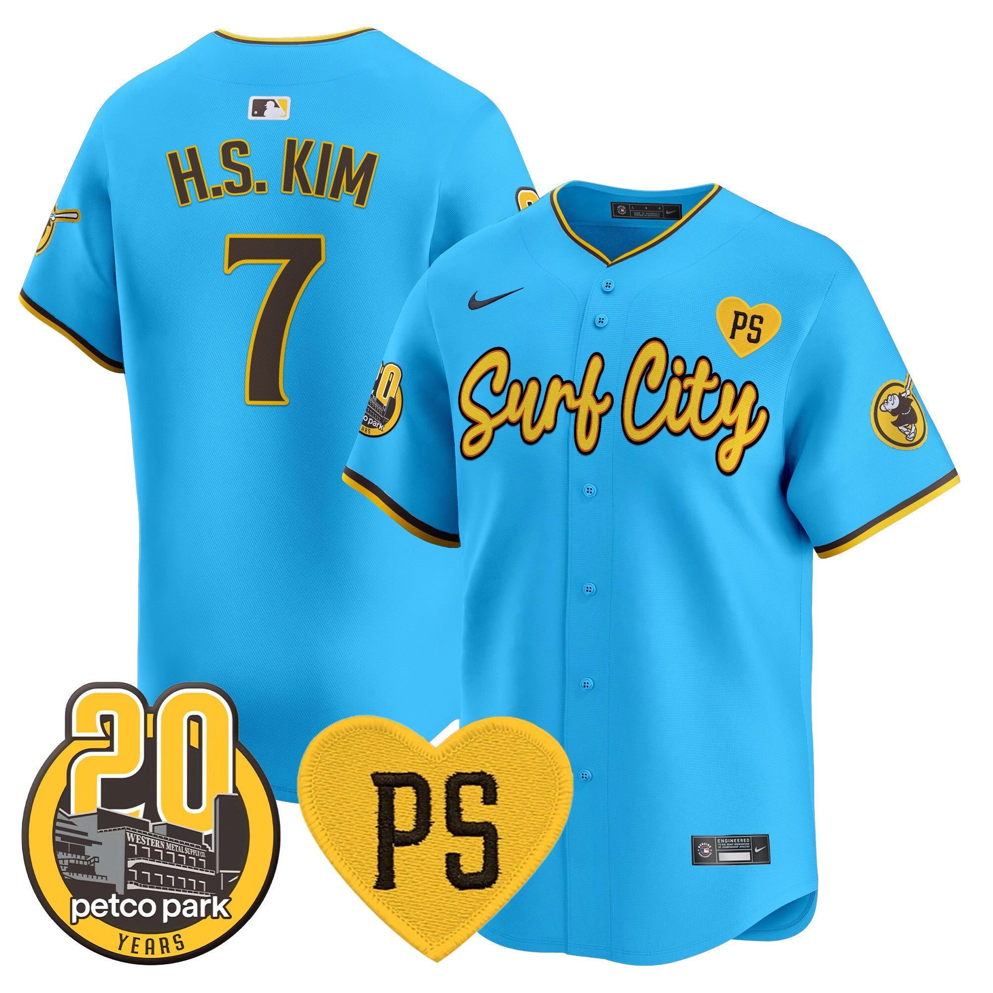Men's Padres “For Peter” & Petco Park 20th Patch Vapor Premier Limited Jersey V3 - All Stitched - Light Blue, Ha-Seong Kim