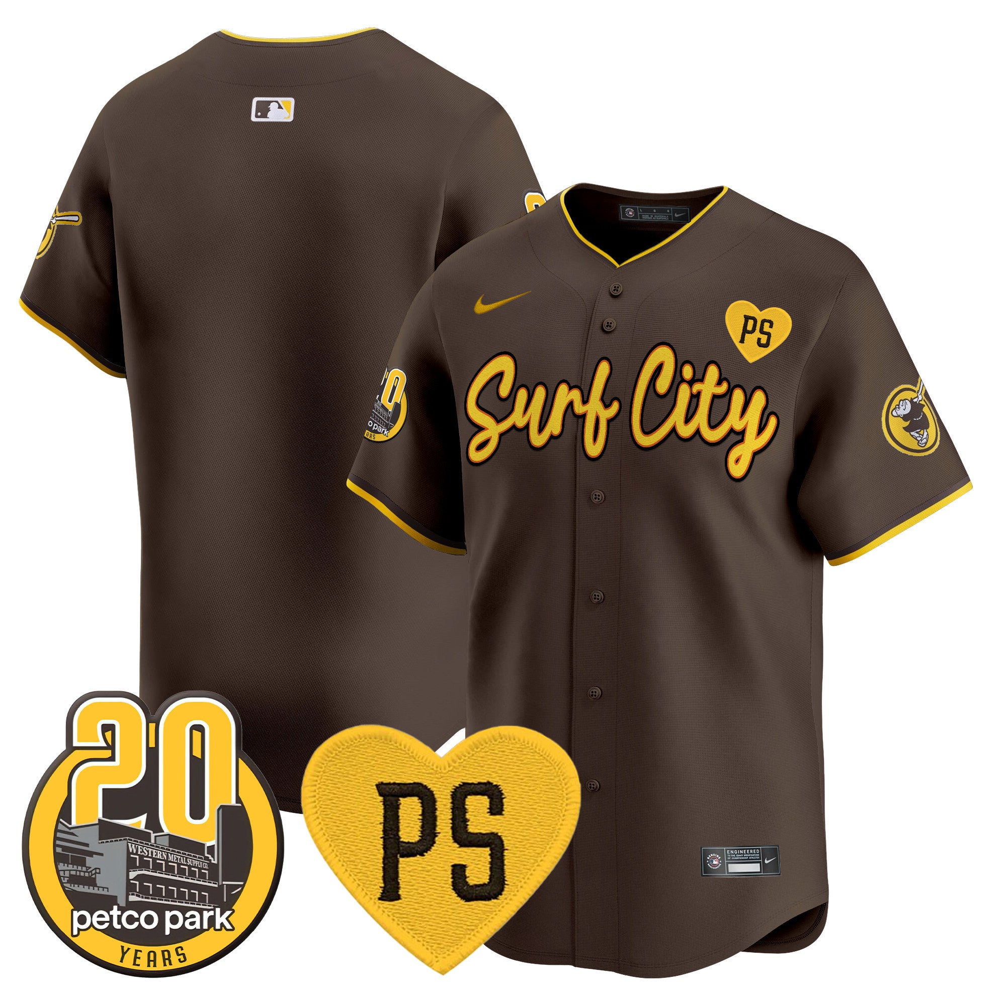 Men's Padres “For Peter” & Petco Park 20th Patch Vapor Premier Limited Jersey V3 - All Stitched - Brown, Team
