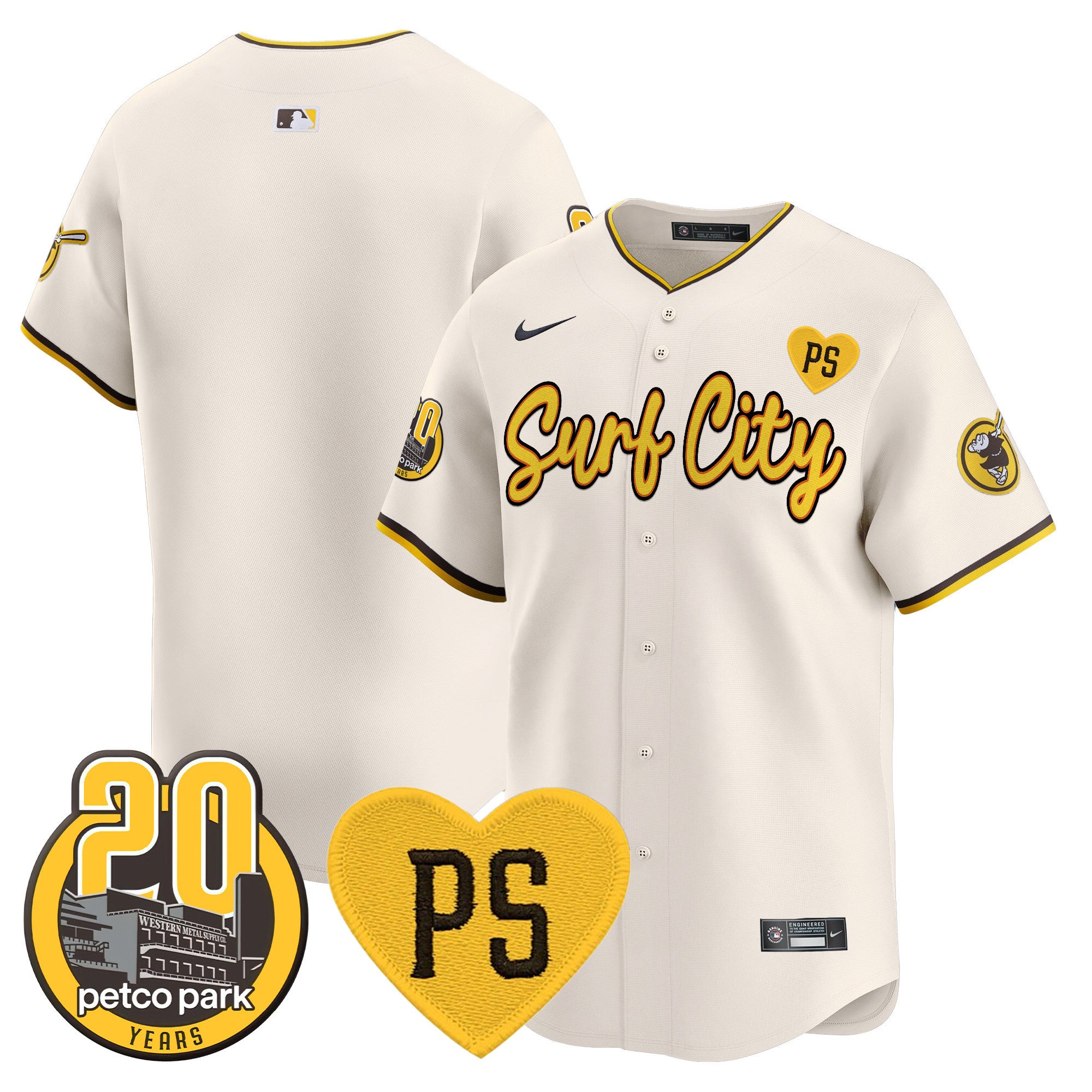 Men's Padres “For Peter” & Petco Park 20th Patch Vapor Premier Limited Jersey V3 - All Stitched - Cream, Team