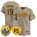 Men's Padres “For Peter” & Petco Park 20th Patch Vapor Premier Limited Jersey V3 - All Stitched - Tan, Tony Gwynn