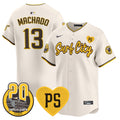Men's Padres “For Peter” & Petco Park 20th Patch Vapor Premier Limited Jersey V3 - All Stitched - Cream, Manny Machado