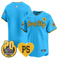 Men's Padres “For Peter” & Petco Park 20th Patch Vapor Premier Limited Jersey V3 - All Stitched - Light Blue, Team