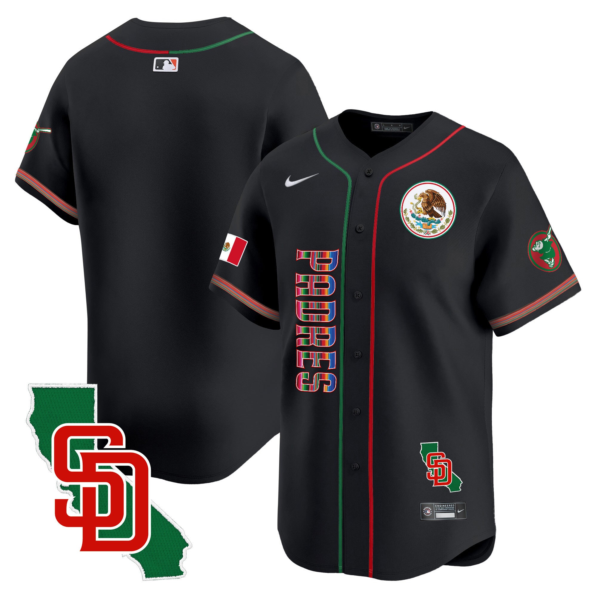 Men's Padres Mexico California Patch Vapor Premier Limited Jersey V2 - All Stitched - Black, Team
