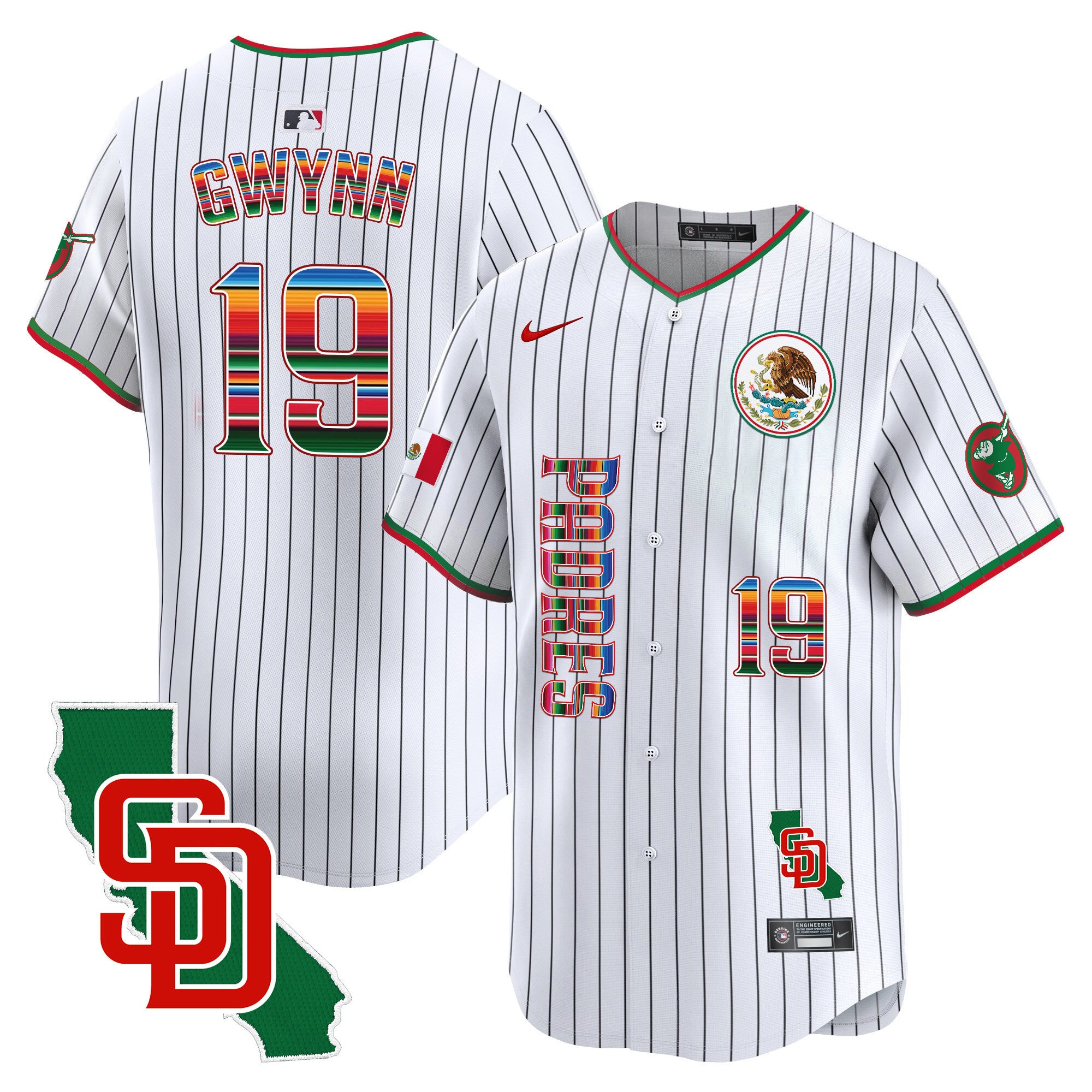 Men's Padres Mexico California Patch Vapor Premier Limited Jersey V2 - All Stitched - Pinstripe, Tony Gwynn