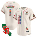 Men's Padres Mexico California Patch Vapor Premier Limited Jersey V2 - All Stitched - Cream, Peter Seidler