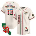 Men's Padres Mexico California Patch Vapor Premier Limited Jersey V2 - All Stitched - Cream, Manny Machado