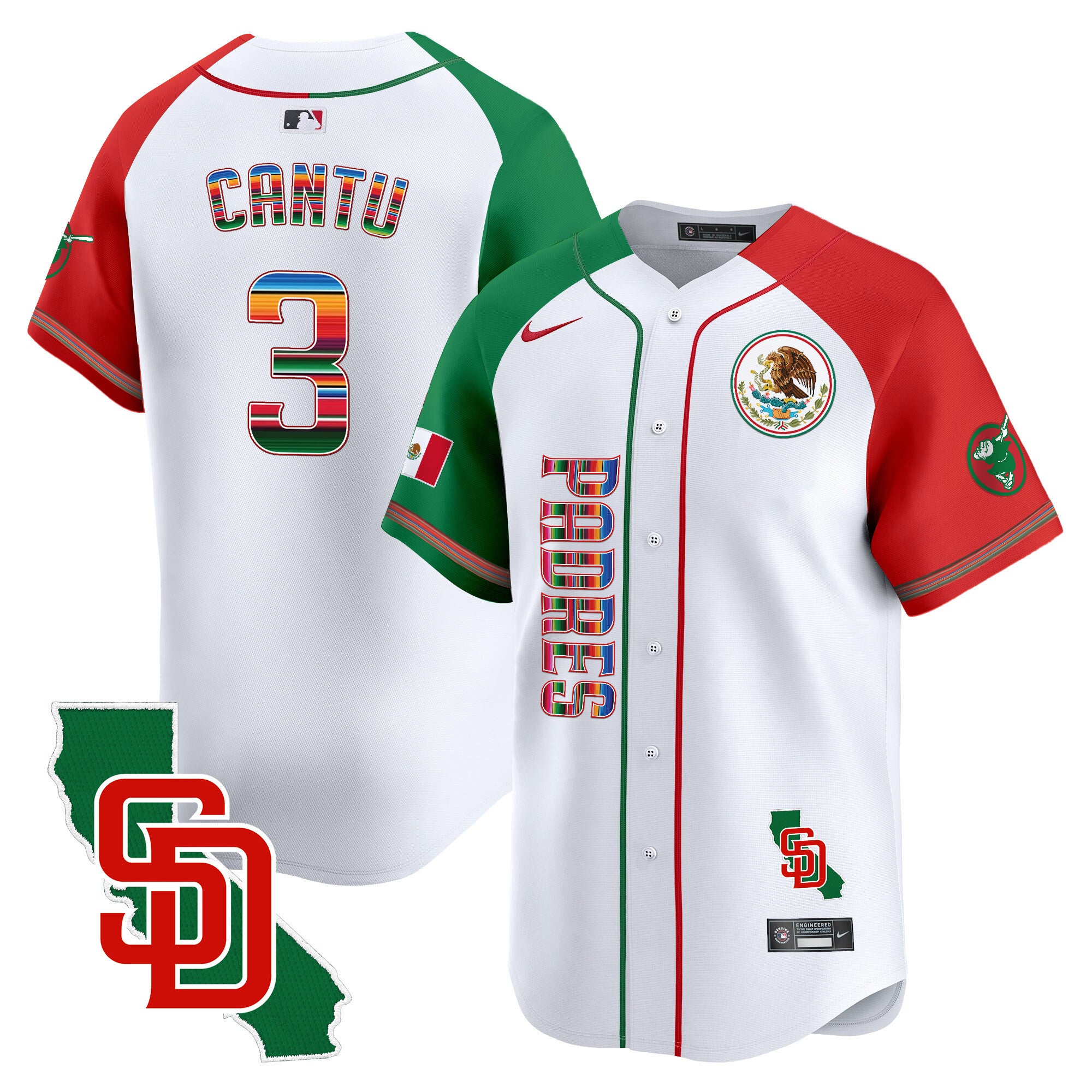 Men's Padres Mexico California Patch Vapor Premier Limited Jersey V2 - All Stitched - Alternate, Jorge Cantu