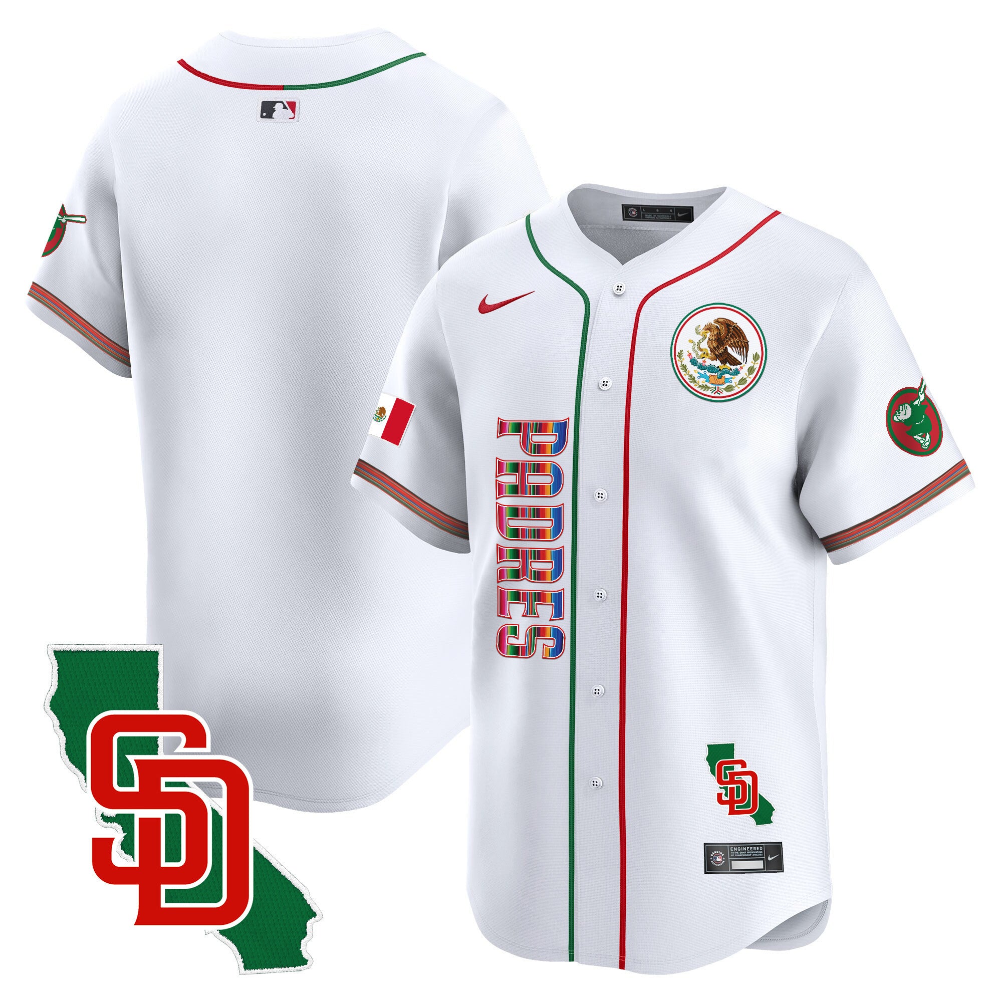 Men's Padres Mexico California Patch Vapor Premier Limited Jersey V2 - All Stitched - White, Team