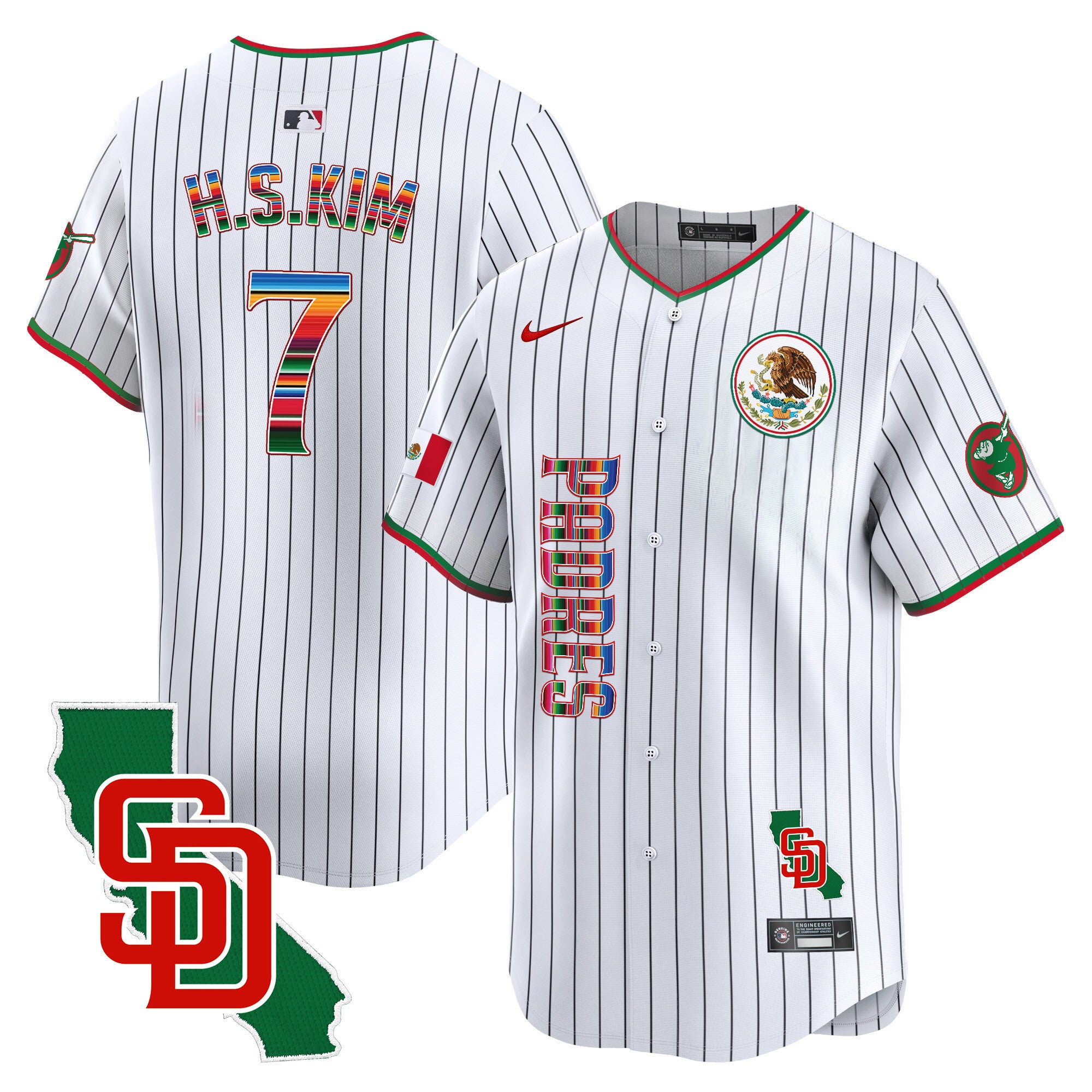 Men's Padres Mexico California Patch Vapor Premier Limited Jersey V2 - All Stitched - Pinstripe, Ha-Seong Kim