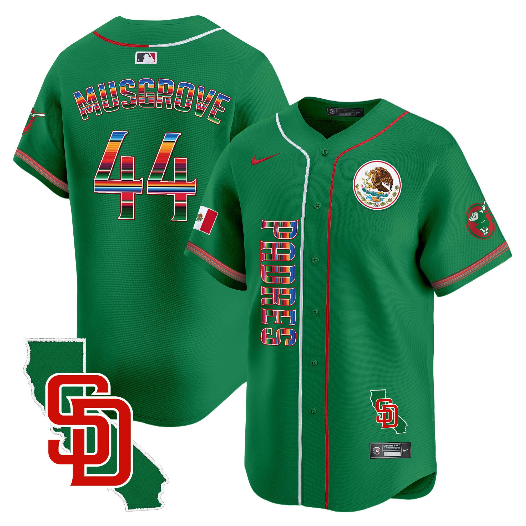 Men's Padres Mexico California Patch Vapor Premier Limited Jersey V2 - All Stitched - Green, Joe Musgrove