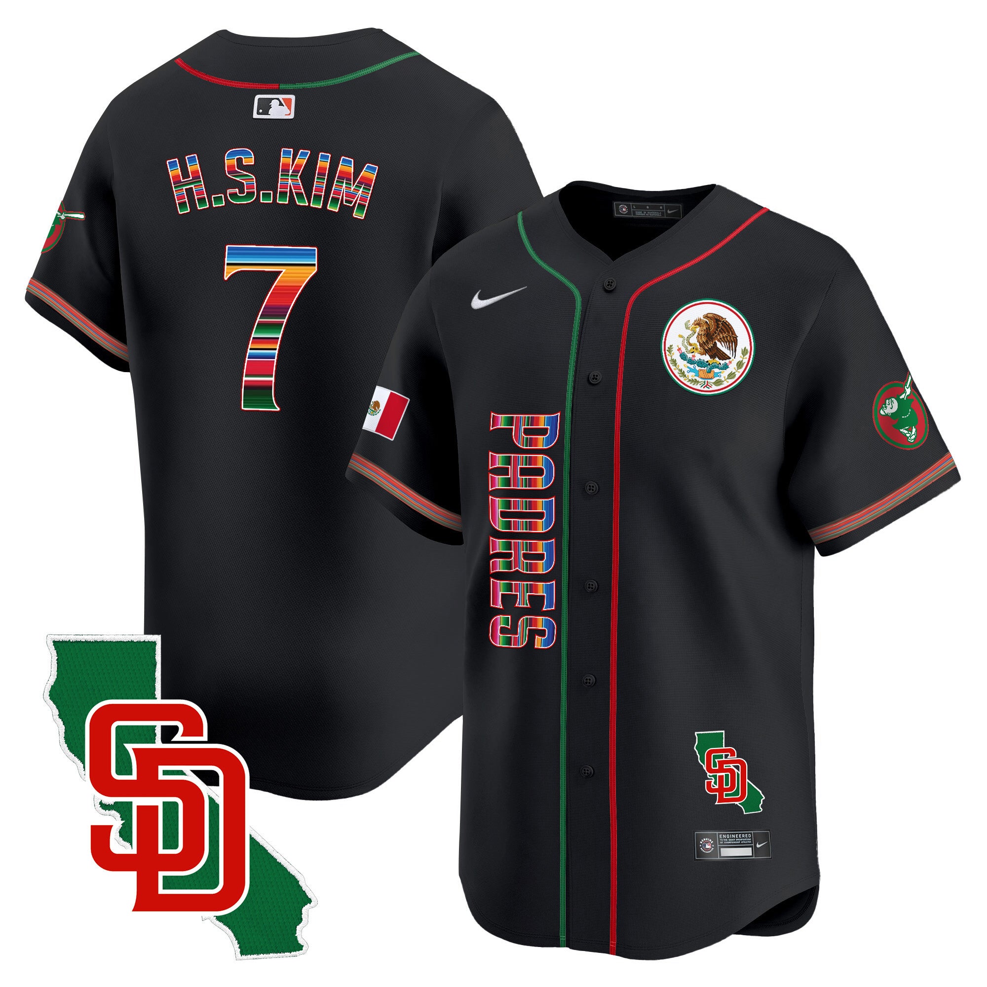 Men's Padres Mexico California Patch Vapor Premier Limited Jersey V2 - All Stitched - Black, Ha-Seong Kim