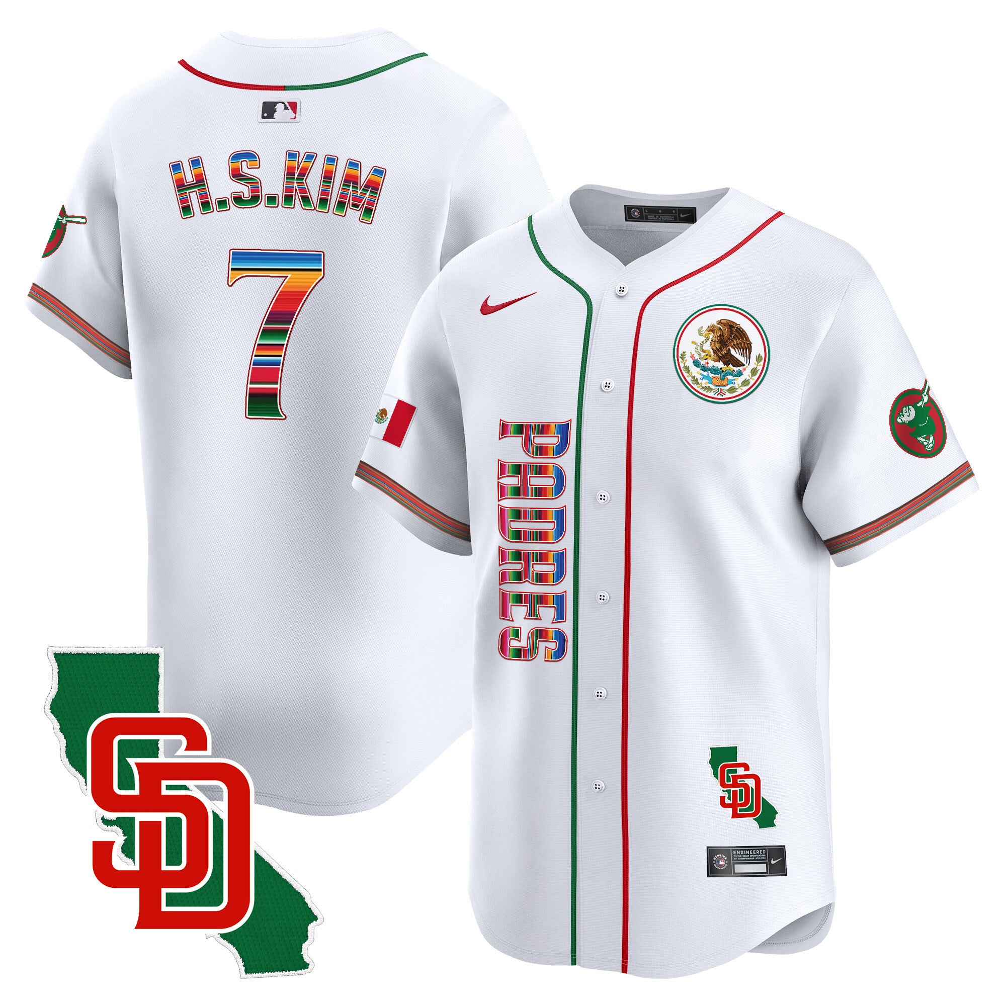 Men's Padres Mexico California Patch Vapor Premier Limited Jersey V2 - All Stitched - White, Ha-Seong Kim