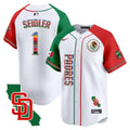 Men's Padres Mexico California Patch Vapor Premier Limited Jersey V2 - All Stitched - Alternate, Peter Seidler