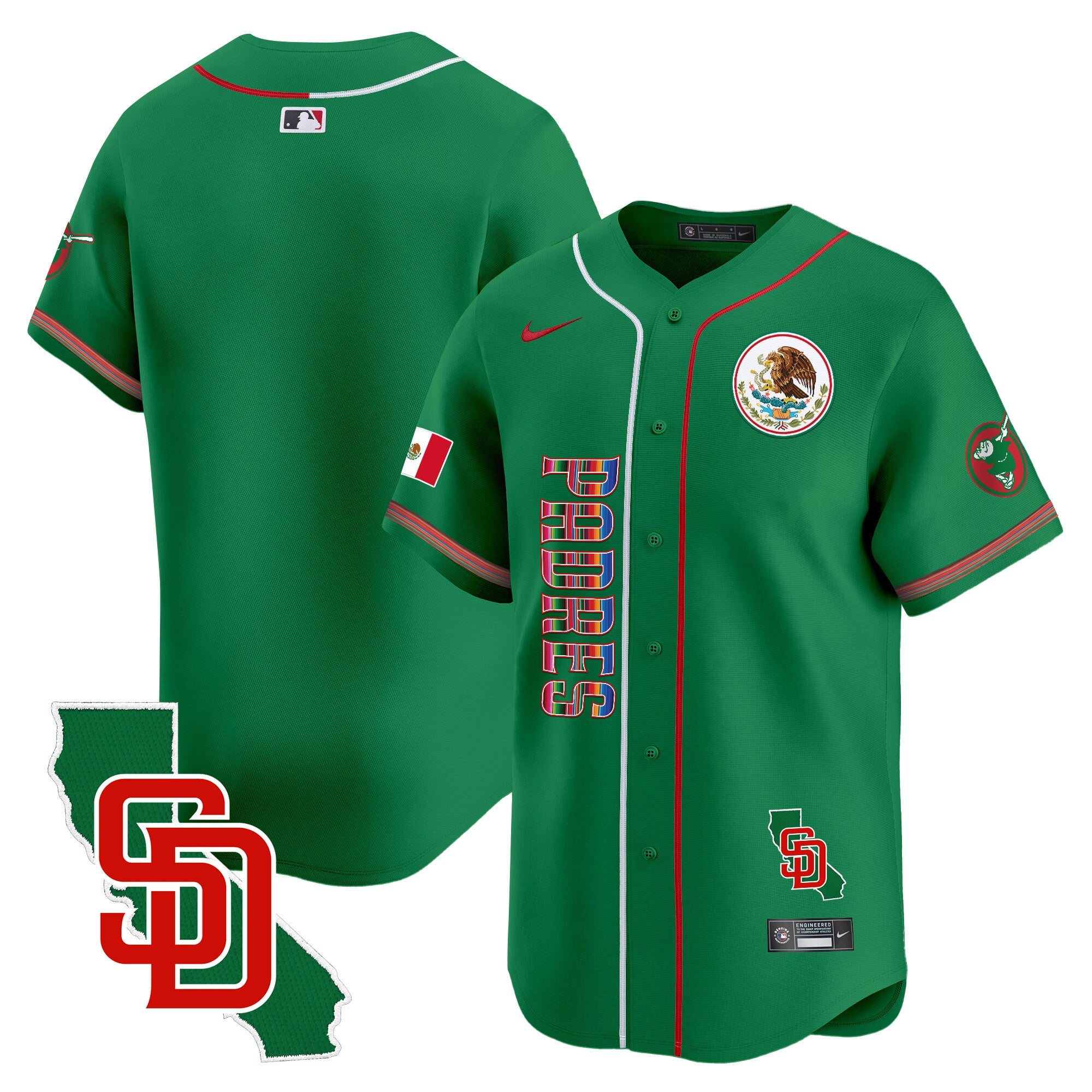 Men's Padres Mexico California Patch Vapor Premier Limited Jersey V2 - All Stitched - Green, Team