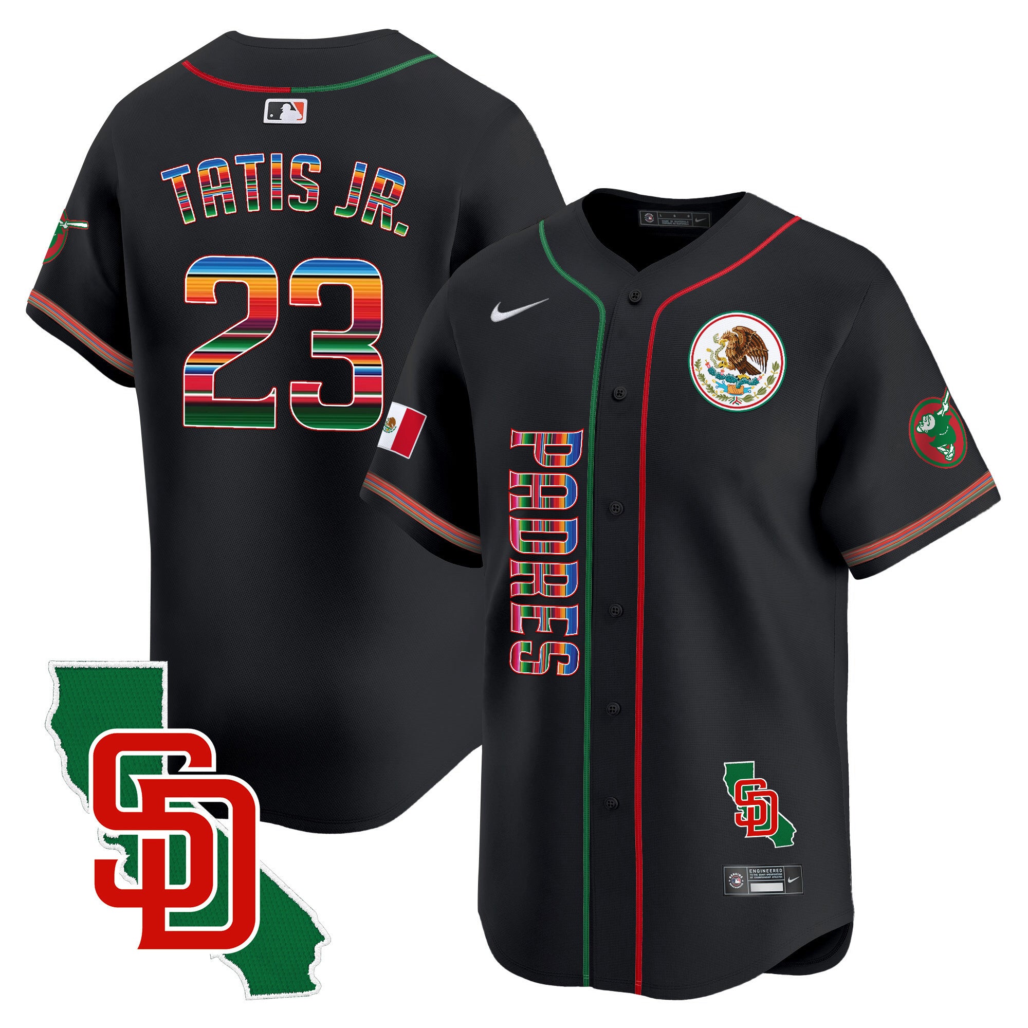 Men's Padres Mexico California Patch Vapor Premier Limited Jersey V2 - All Stitched - Black, Fernando Tatis Jr.