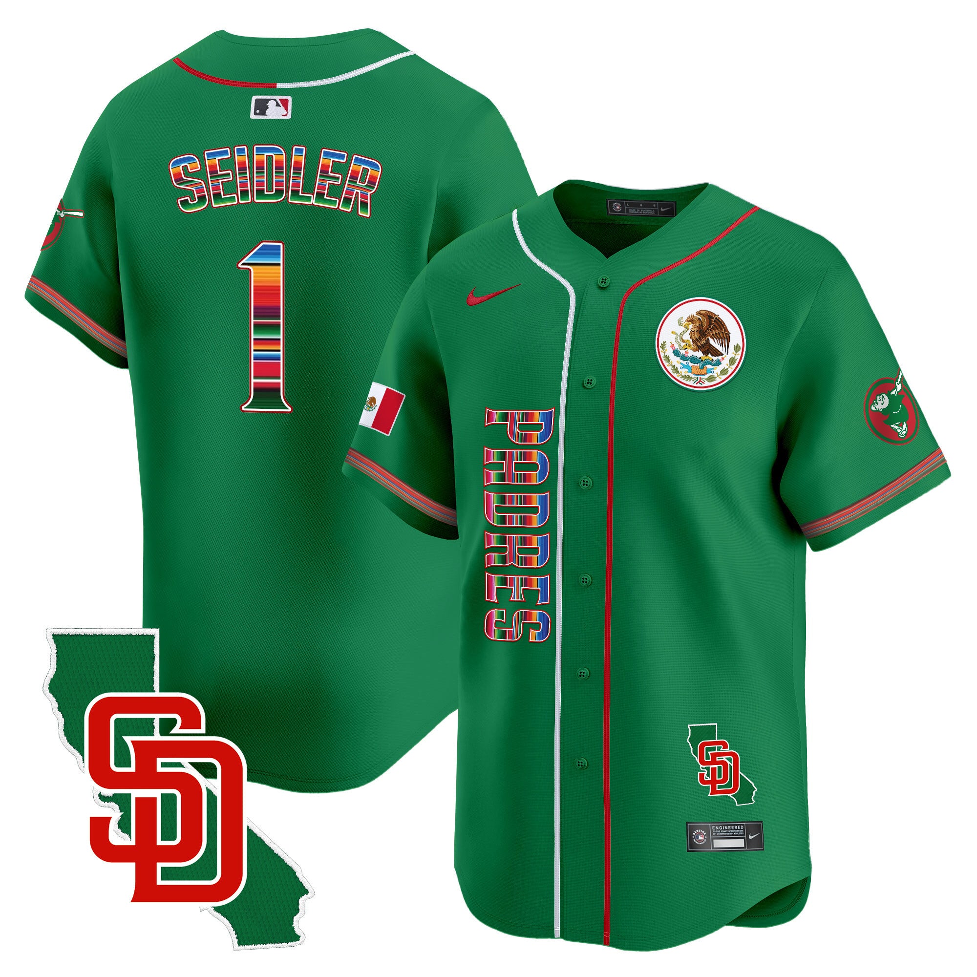 Men's Padres Mexico California Patch Vapor Premier Limited Jersey V2 - All Stitched - Green, Peter Seidler