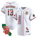 Men's Padres Mexico California Patch Vapor Premier Limited Jersey V2 - All Stitched - White, Manny Machado