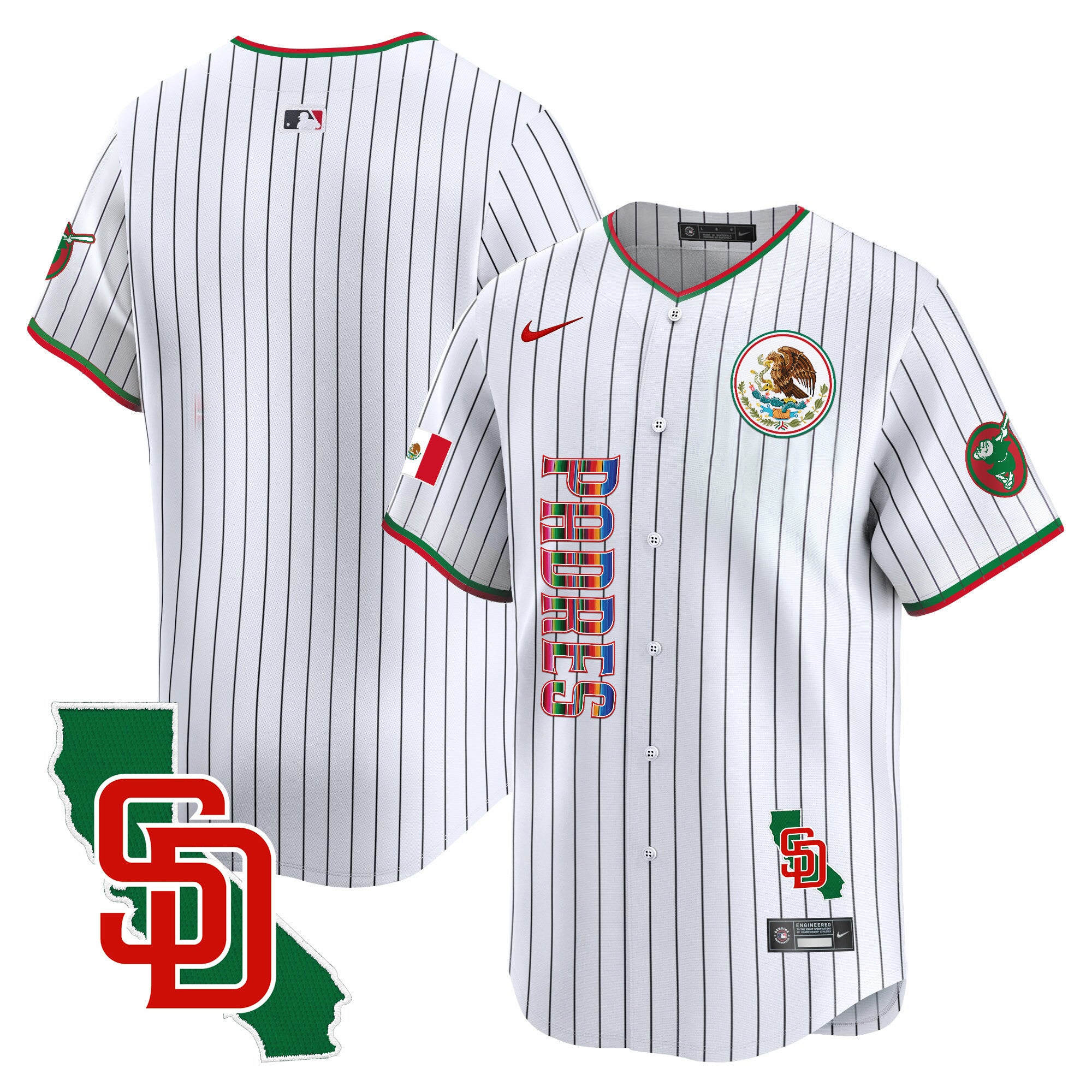 Men's Padres Mexico California Patch Vapor Premier Limited Jersey V2 - All Stitched - Pinstripe, Team