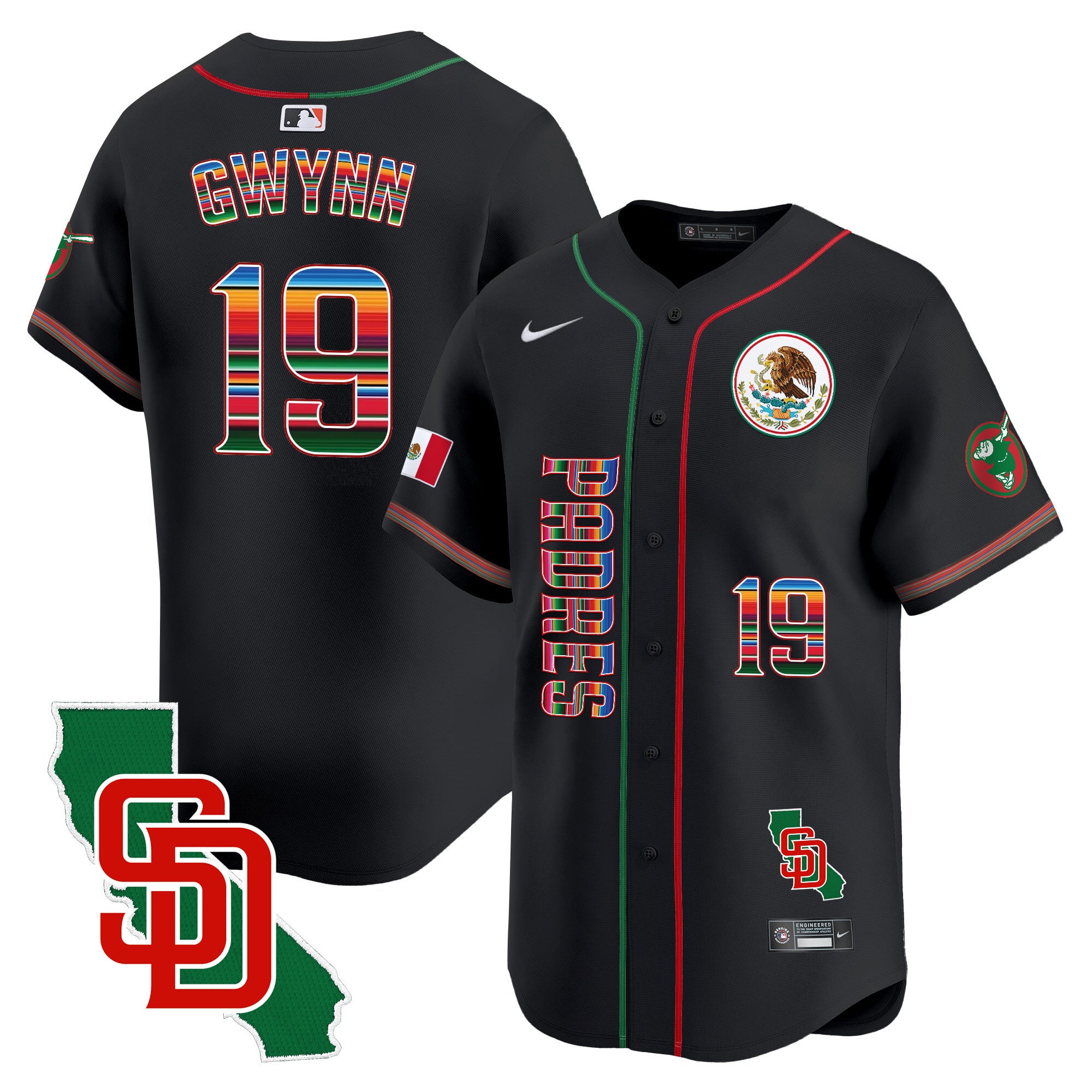 Men's Padres Mexico California Patch Vapor Premier Limited Jersey V2 - All Stitched - Black, Tony Gwynn