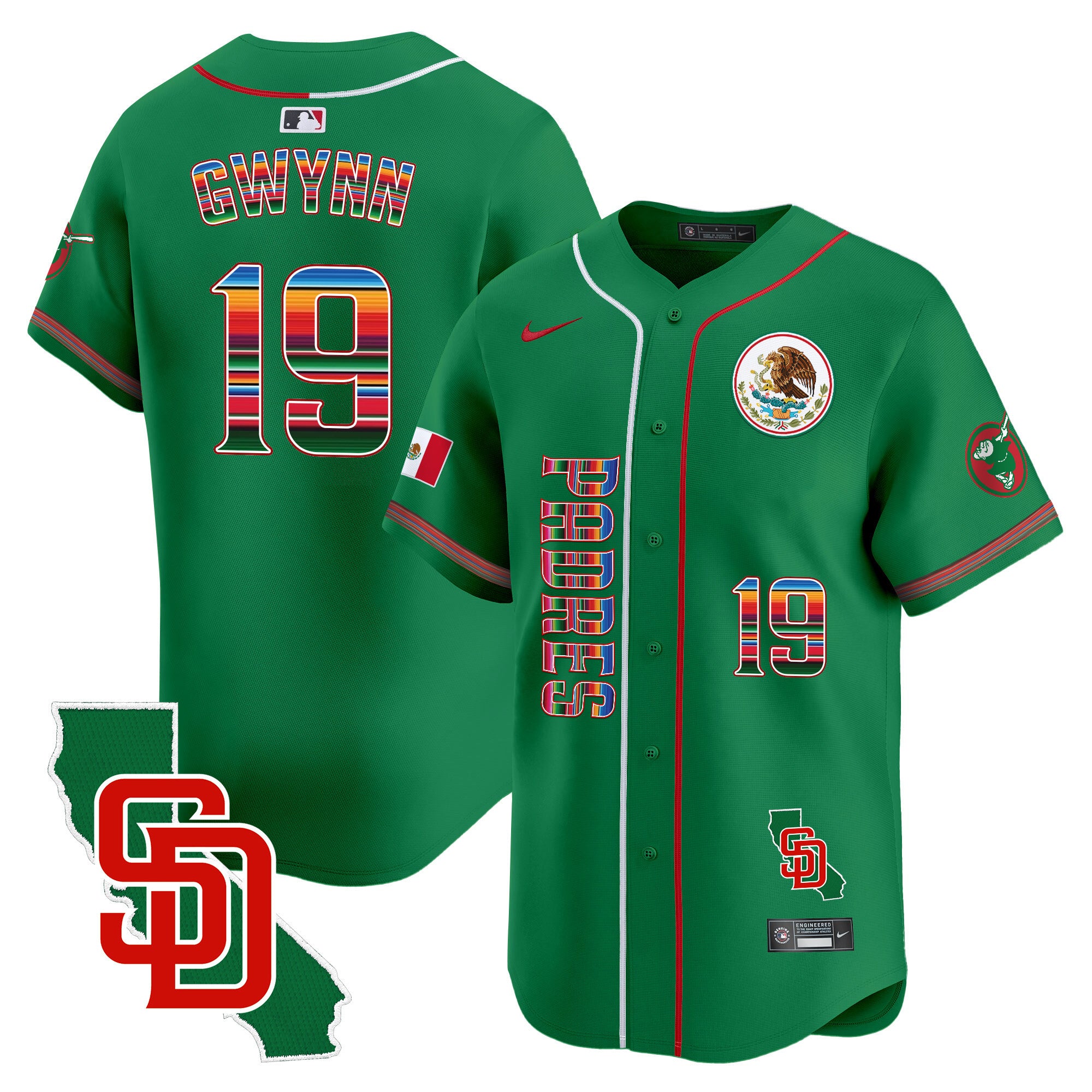 Men's Padres Mexico California Patch Vapor Premier Limited Jersey V2 - All Stitched - Green, Tony Gwynn