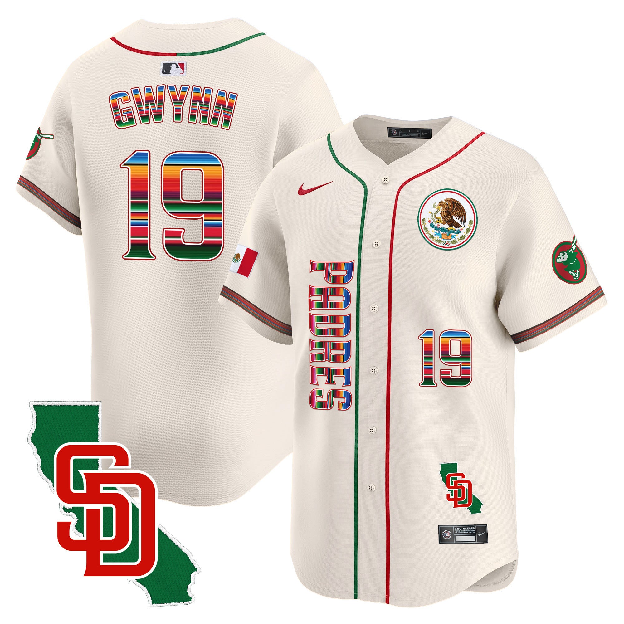 Men's Padres Mexico California Patch Vapor Premier Limited Jersey V2 - All Stitched - Cream, Tony Gwynn