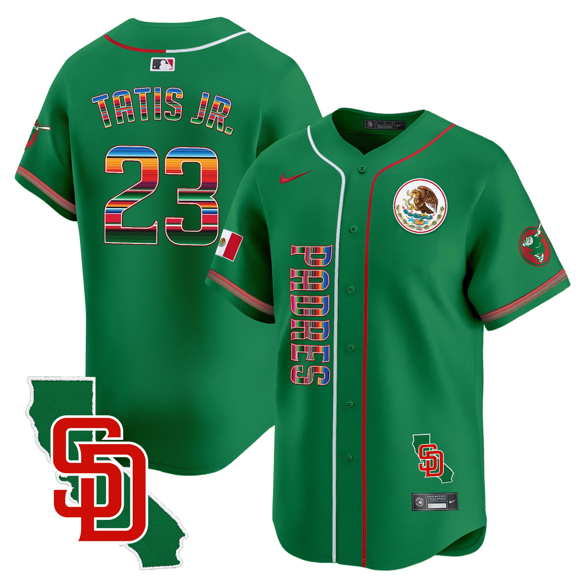 Men's Padres Mexico California Patch Vapor Premier Limited Jersey V2 - All Stitched - Green, Fernando Tatis Jr.